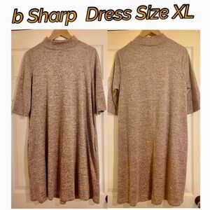 B Sharp Brown Heathered Lo g sleeve Dress with Pockets  XL NEW